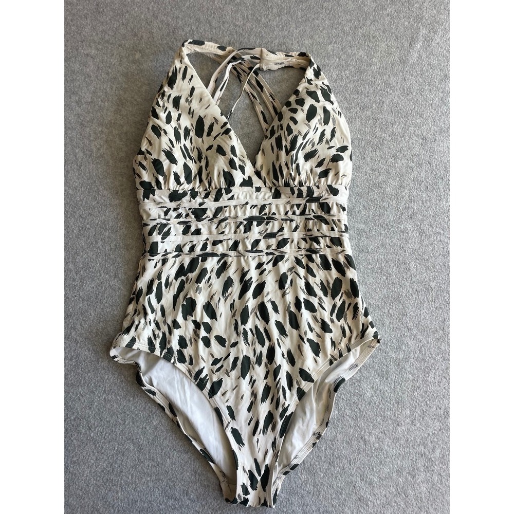La Blanca Womens One Piece Swimsuit Size 14 Black White Abstract Animal Print